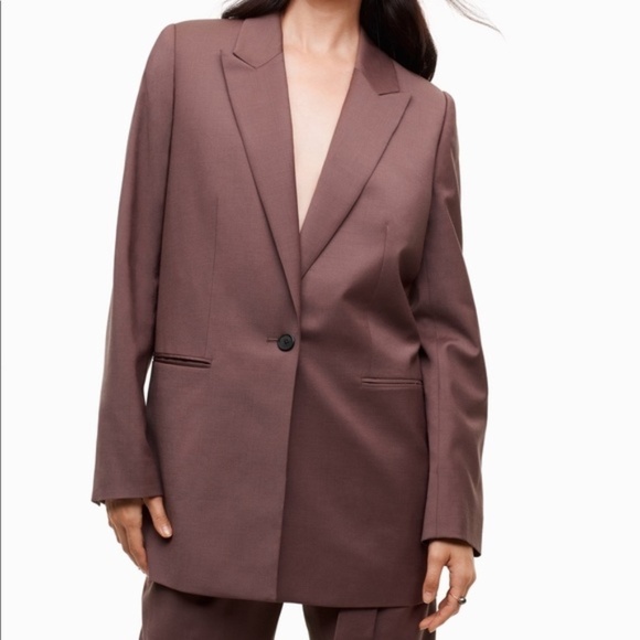 Aritzia Wilfred Belcastel Blazer Jacket Oversized Shoulder Pads Tailored Brown - Picture 6 of 15